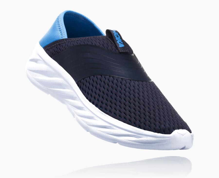 Sandalias Hoka One One Hombre - Ora Recovery - Azul Marino/Blancas - NFM637985